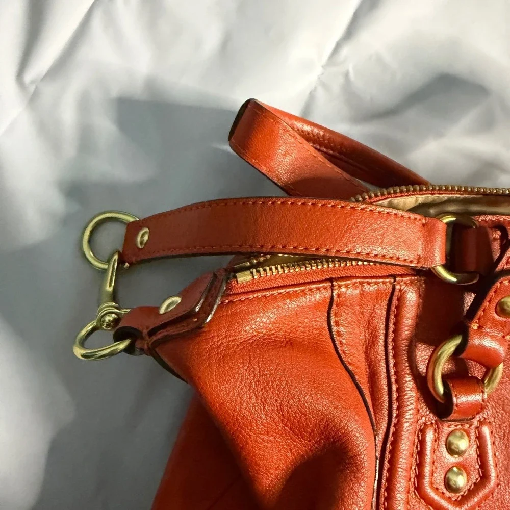 Coach Womens Kristin Sage Satchel Bag F19247 Orange Pebbled Leather Large Boho